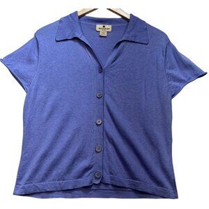 Woolrich Women's Button Up T-Shirt Short Sleeve Stretch Size Large Blue Casual